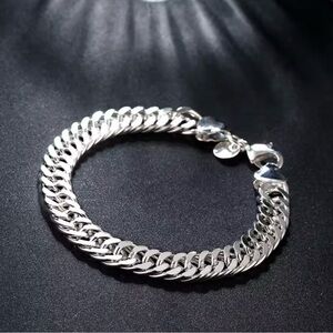 Silver Square Buckle 10MM Chain Mens Bracelet 8” inches